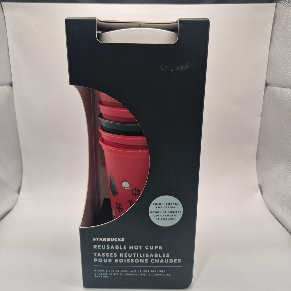 2022 Holiday Starbucks 6 Reusable 16oz Hot Cups w/ Lids Christmas Brand New